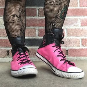 Pink & Black Leather High Top Converse